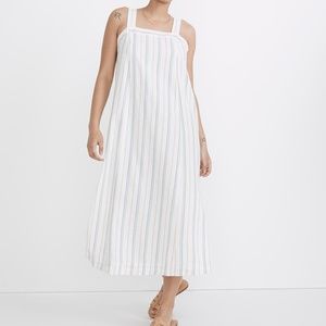 Linen-Cotton Princess-Seamed Midi Dress in Stripe
